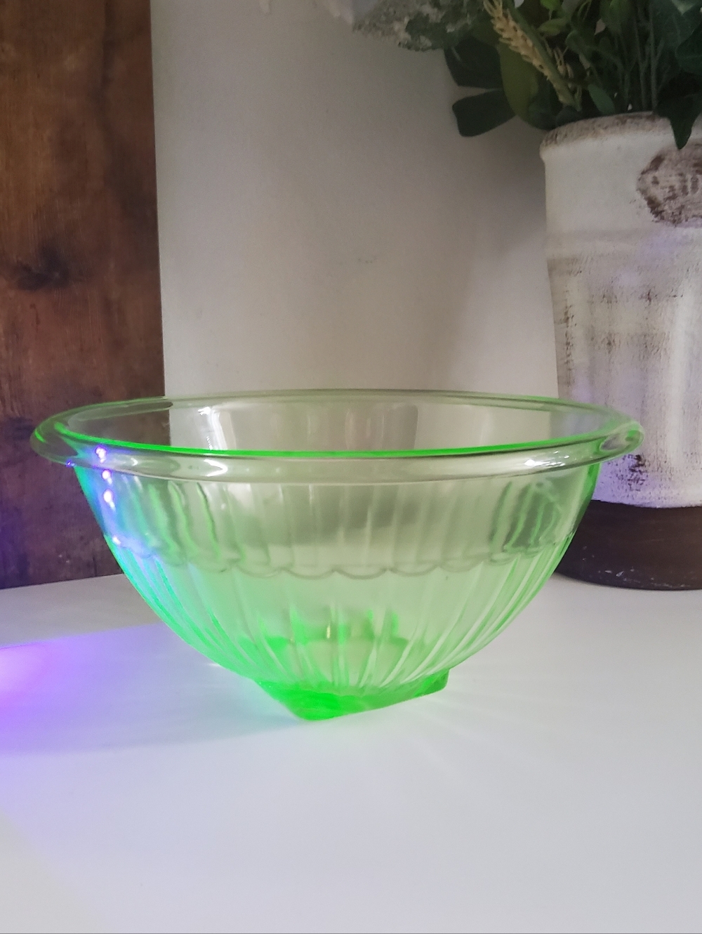 Vintage Hazel Atlas Green Uranium Glass Mixing Bowl
